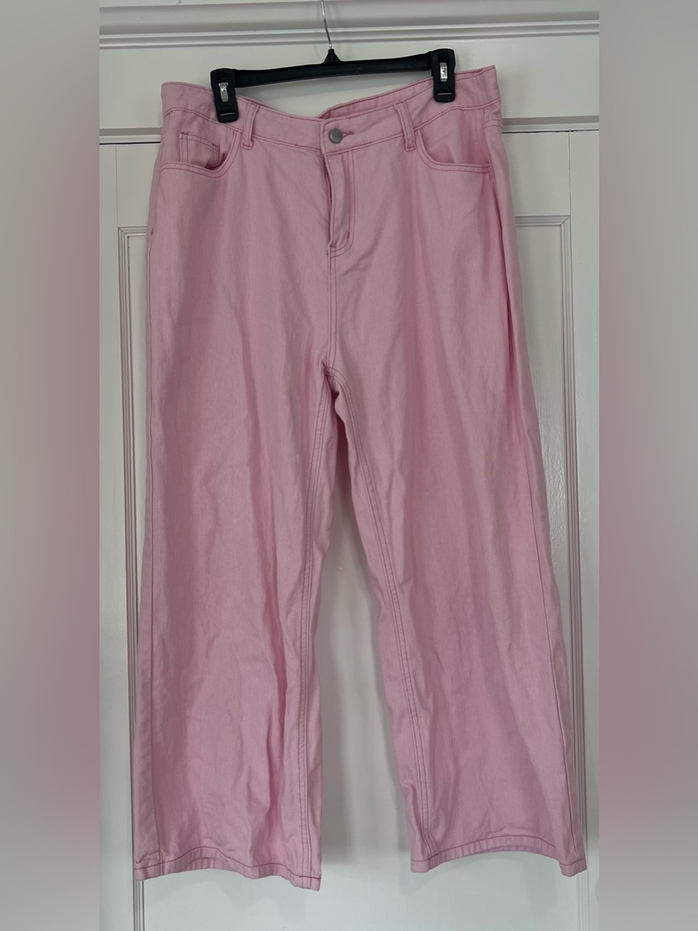 Pastel Pink High-Rise Wide Leg Jeans